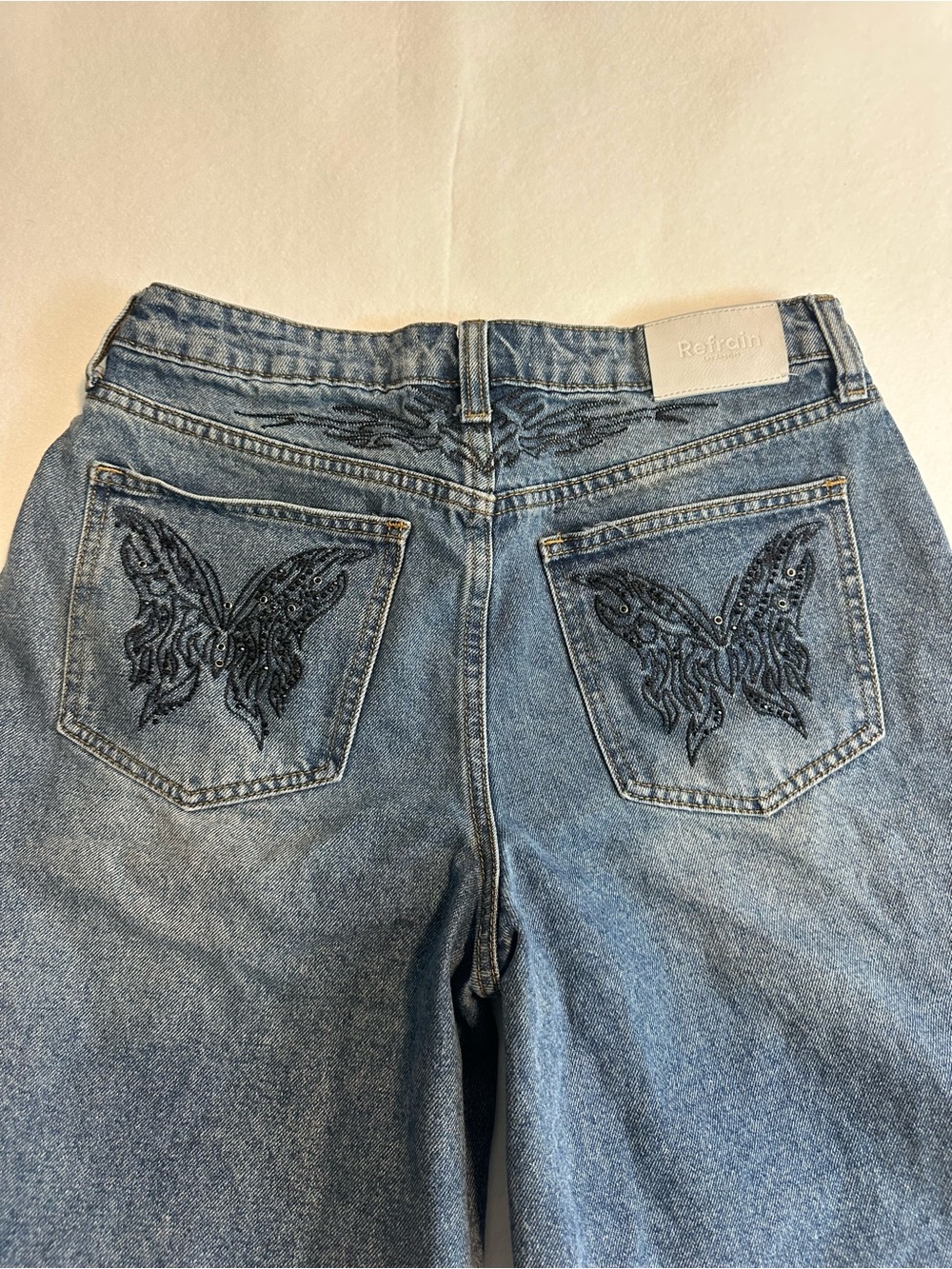 Y2K Grunge Embroidered Butterfly Jean Jorts High Waist Denim